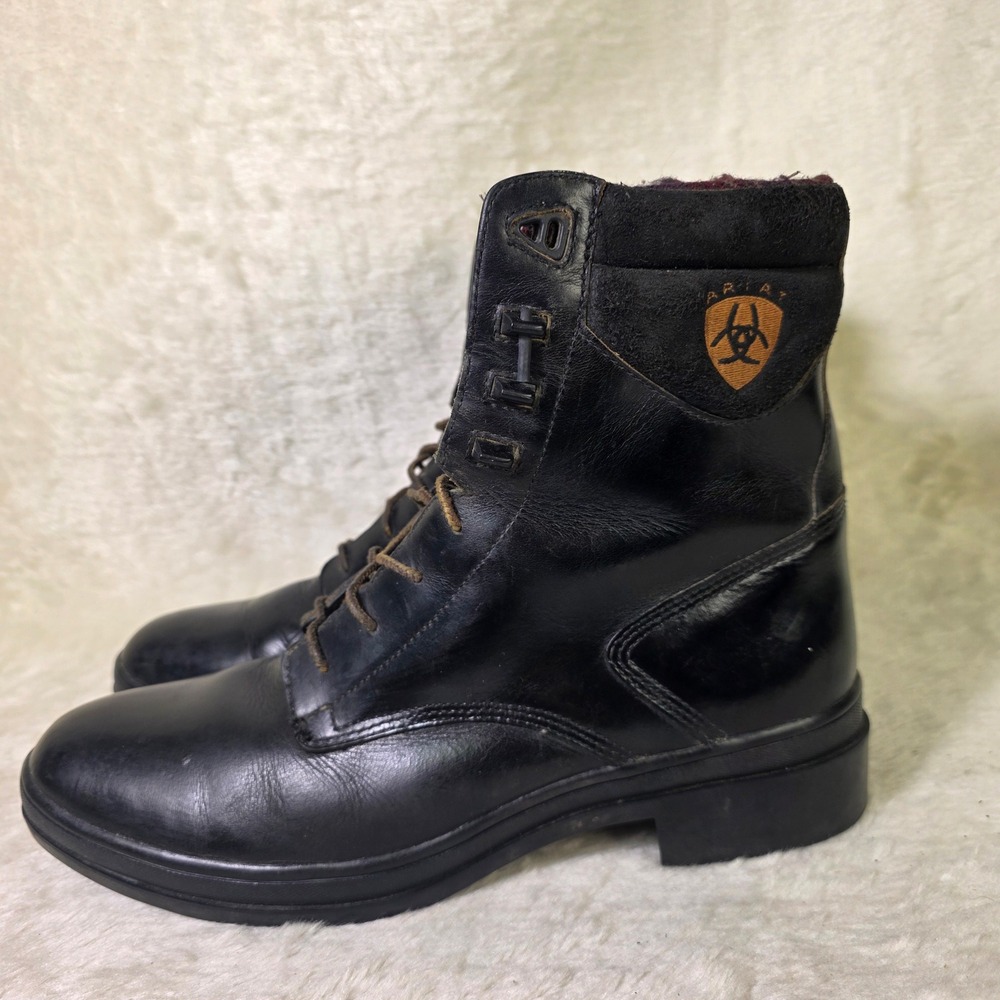 Ariat Paddock Boots Black Leather Lace Up ATS Plaid Insulated Mens 11